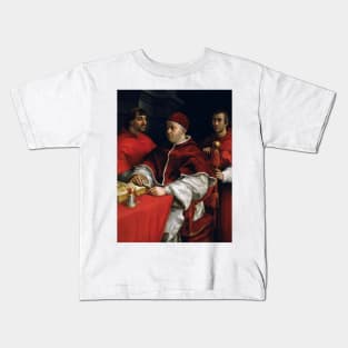 Portrait of Pope Leo X with Cardinals Giulio de' Medici and Luigi de' Rossi by Raphael Kids T-Shirt